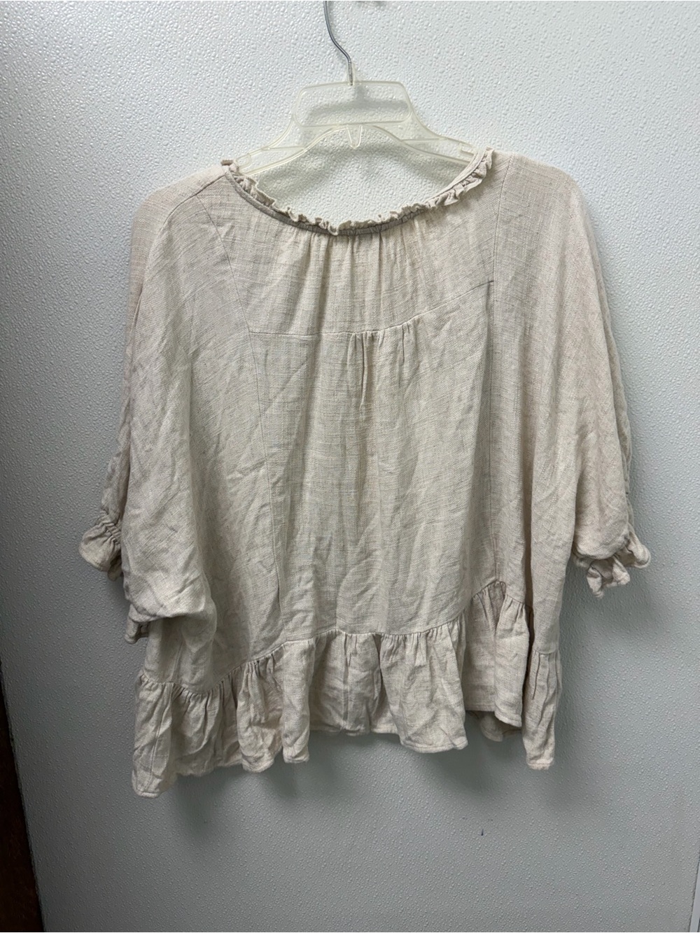 Umgee Cream Peasant Tie-Front Ruffle Tunic - Picture 2 of 3